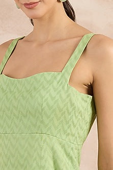Mint Green Herringbone Pleated Sleeveless Midi Dress