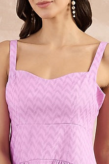 Purple Herringbone Pleated Sleeveless Midi Dress