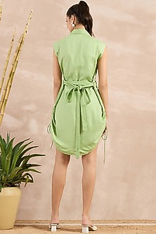 Mint Green Herringbone Trench Mini Dress With Belt