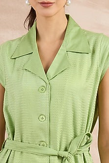 Mint Green Herringbone Trench Mini Dress With Belt