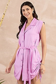 Purple Herringbone Trench Mini Dress With Belt