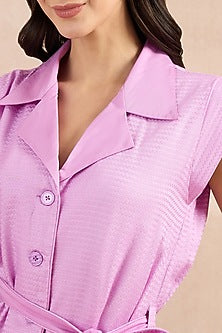 Purple Herringbone Trench Mini Dress With Belt