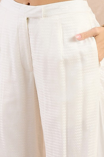 White Herringbone Flared Pants