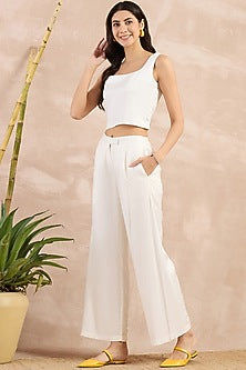 White Herringbone Flared Pants