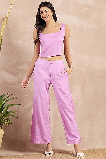 Purple Herringbone Flared Pants