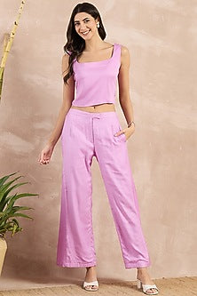 Purple Herringbone Flared Pants