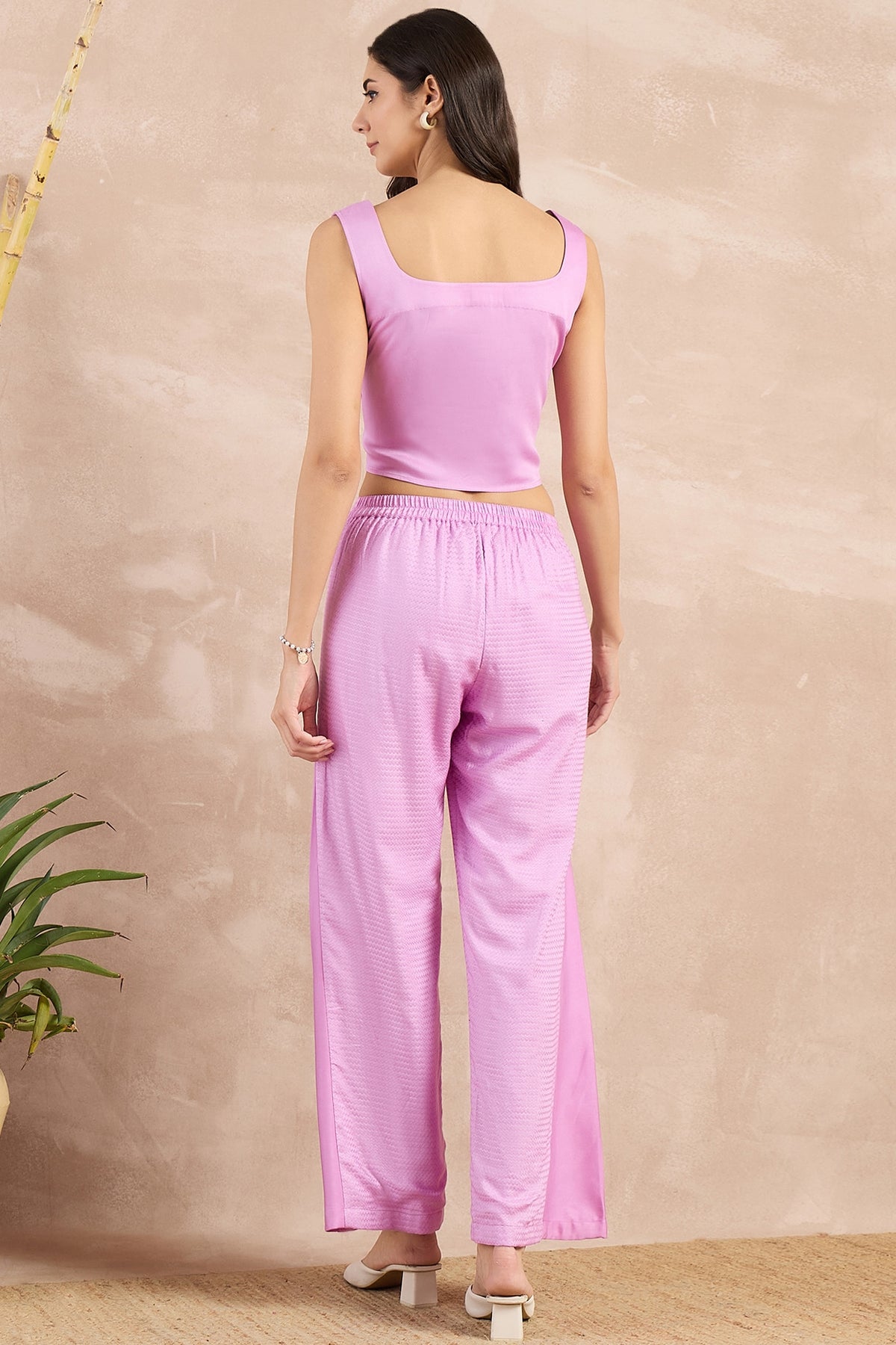 Purple Herringbone Flared Pants