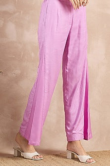 Purple Herringbone Flared Pants