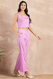 Purple Herringbone Flared Pants