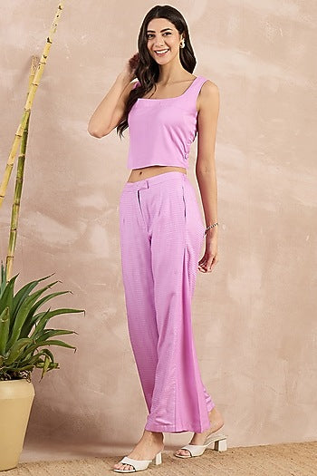 Purple Herringbone Flared Pants