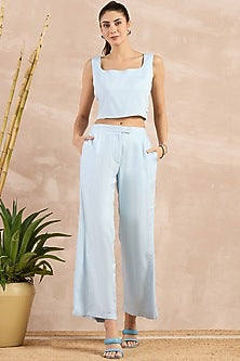 Sky Blue Herringbone Flared Pants
