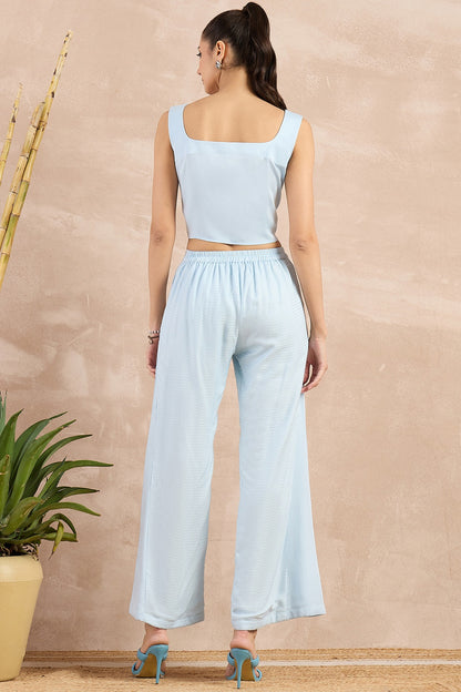 Sky Blue Herringbone Flared Pants