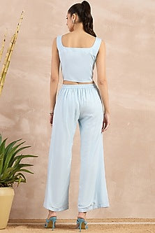 Sky Blue Herringbone Flared Pants