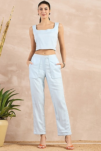 Sky Blue Herringbone Straight Trousers