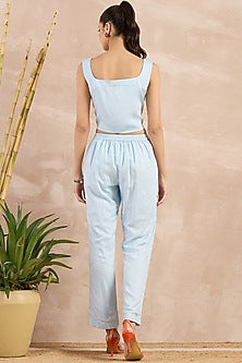 Sky Blue Herringbone Straight Trousers
