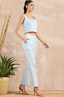 Sky Blue Herringbone Straight Trousers