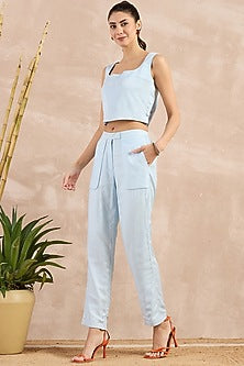 Sky Blue Herringbone Straight Trousers
