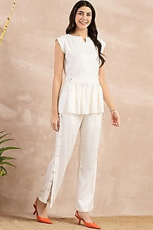 White Herringbone Co-Ord Set