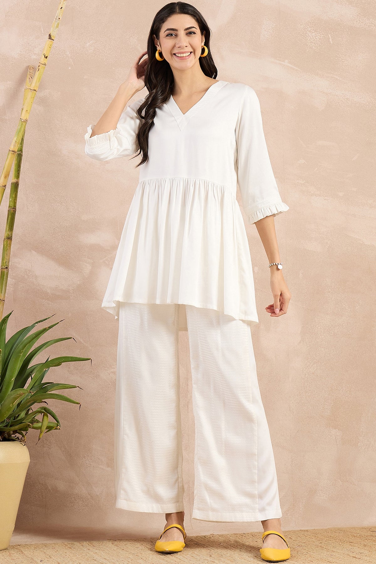 White Herringbone Co-Ord Set