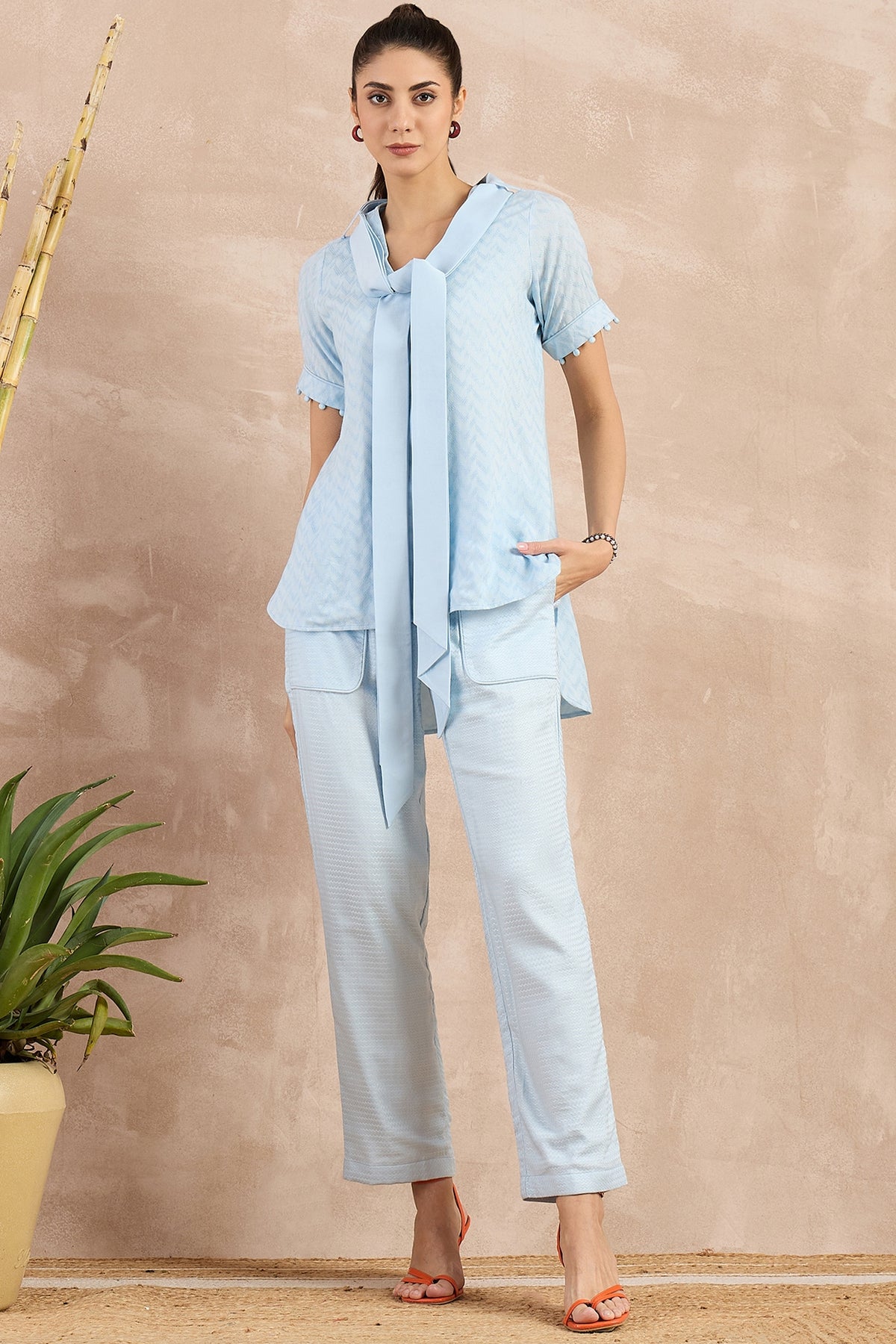 Sky Blue Herringbone Co-Ord Set