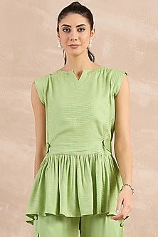 Mint Green Herringbone Peplum Silhouette Top