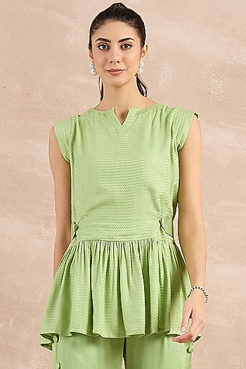 Mint Green Herringbone Peplum Silhouette Top