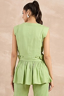 Mint Green Herringbone Peplum Silhouette Top