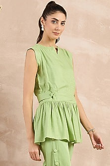 Mint Green Herringbone Peplum Silhouette Top