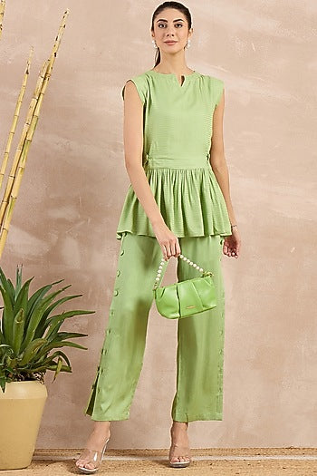Mint Green Herringbone Peplum Silhouette Top