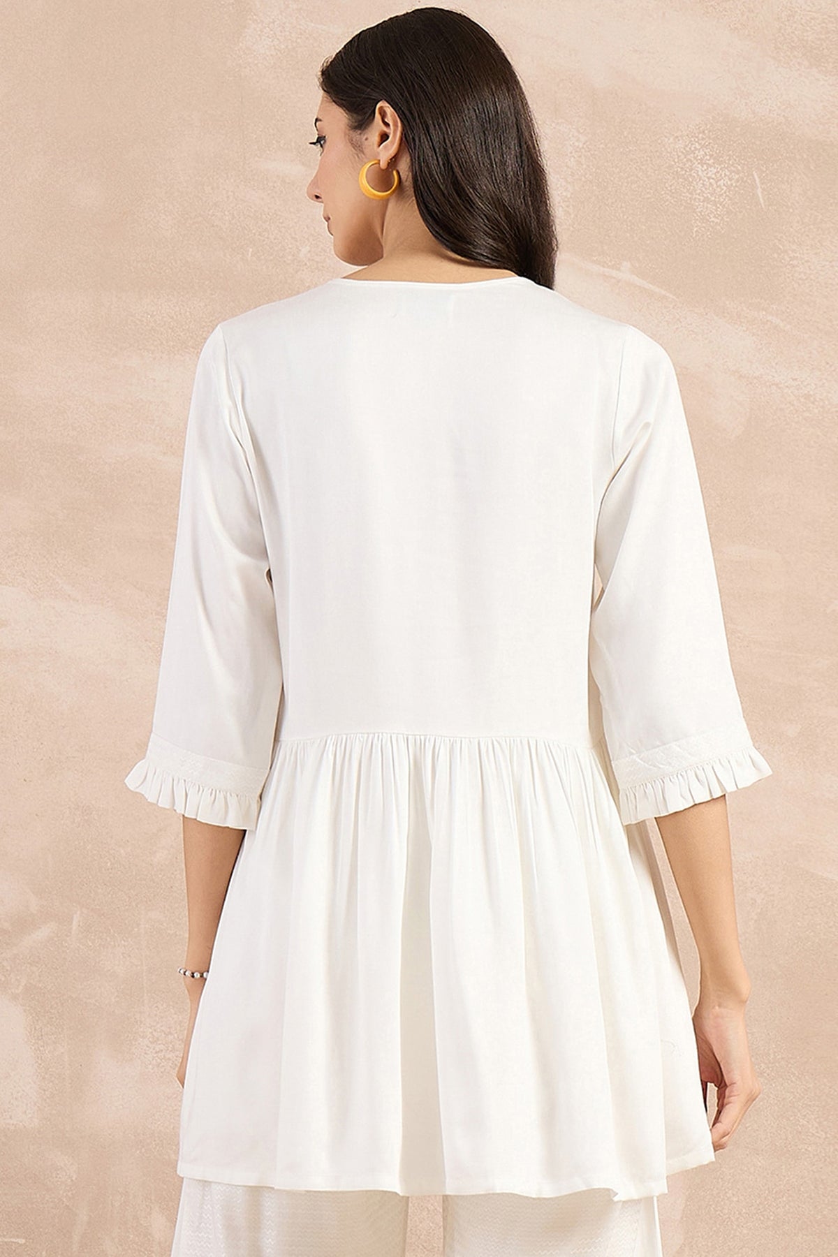 White Herringbone Frilled Peplum Top