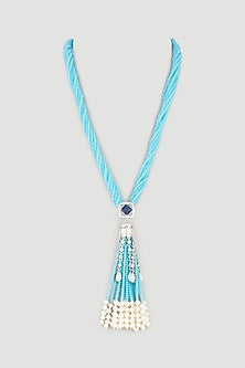 White Finish Zircons Tasseled Necklace