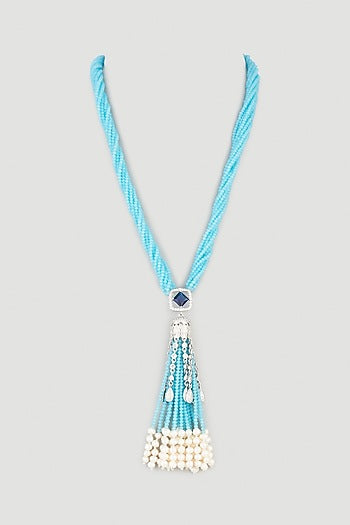 White Finish Zircons Tasseled Necklace