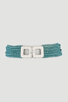White Finish Aqua Crystal Beads Choker Necklace