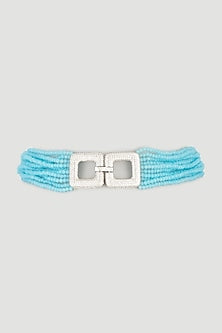 White Finish Sky Blue Crystal Beads Choker Necklace