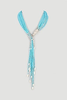 White Finish Crystal Long Necklace
