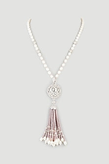 White Finish Pearl Long Necklace