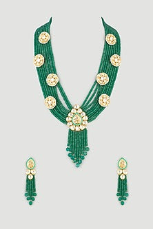 Gold Finish Kundan Polki Long Necklace Set