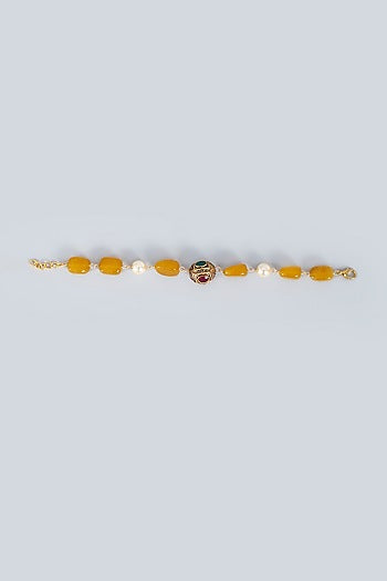 Gold Finish Pearl & Natural Stone Bracelet