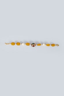 Gold Finish Pearl & Natural Stone Bracelet