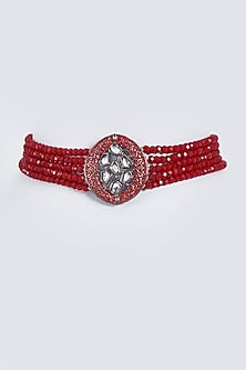 Black Rhodium Finish Red Crystal Beaded Choker Necklace