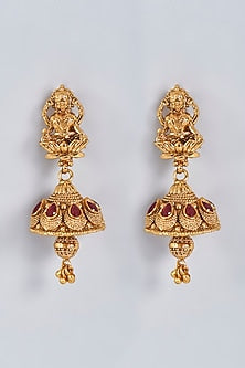Gold Finish Temple Dangler Earrings