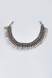 Silver Oxidised Finish Spiked Choker Necklace