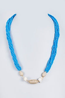 White Finish Blue Crystal Long Necklace