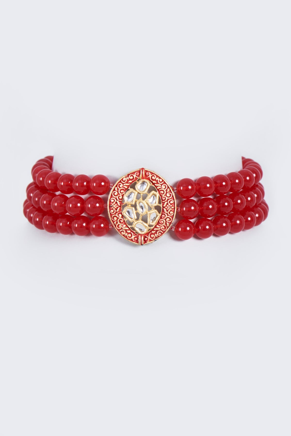 Black Rhodium Finish Red Beaded Choker Necklace