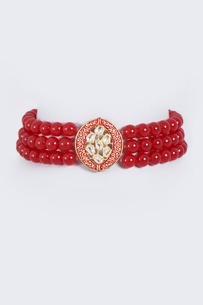Black Rhodium Finish Red Beaded Choker Necklace