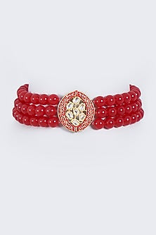 Black Rhodium Finish Red Beaded Choker Necklace