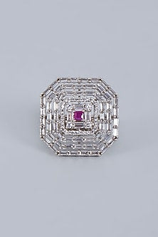 White Rhodium Finish Ruby Stone Ring