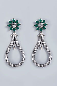 White Finish Green Zircon Dangler Earrings