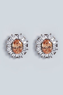 White Rhodium Finish Yellow Topaz Stud Earrings