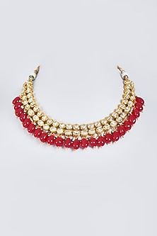 Gold Finish Kundan Polki Choker Necklace Set